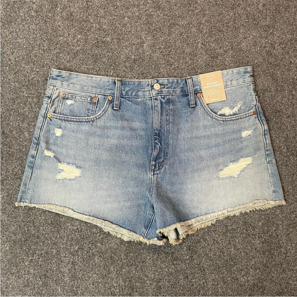 NWT madewell Shorts Denim Relaxed Size 32 Light Wash - Picture 9 of 9